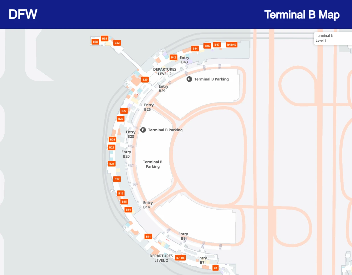 DFW Terminal B Airport Map